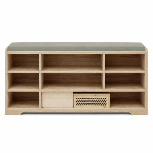 Meuble de rangement pour chaussures avec assise et compartiments réglables