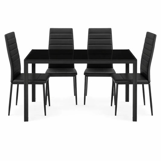 Ensemble de Salle à Manger: Table en Verre Trempé et Chaises Confortables