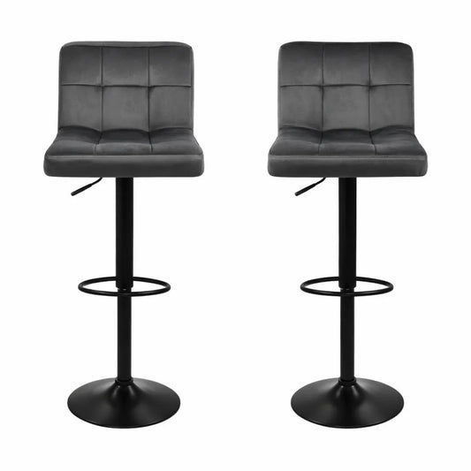 Tabourets de Bar Velours Gris, Réglables et Pivotants
