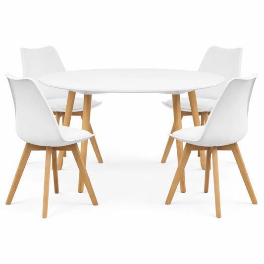 Table à Manger Extensible Ronde avec 4 Chaises Blanches