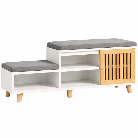 Banc de rangement avec porte coulissante et compartiments 101x35x46 cm