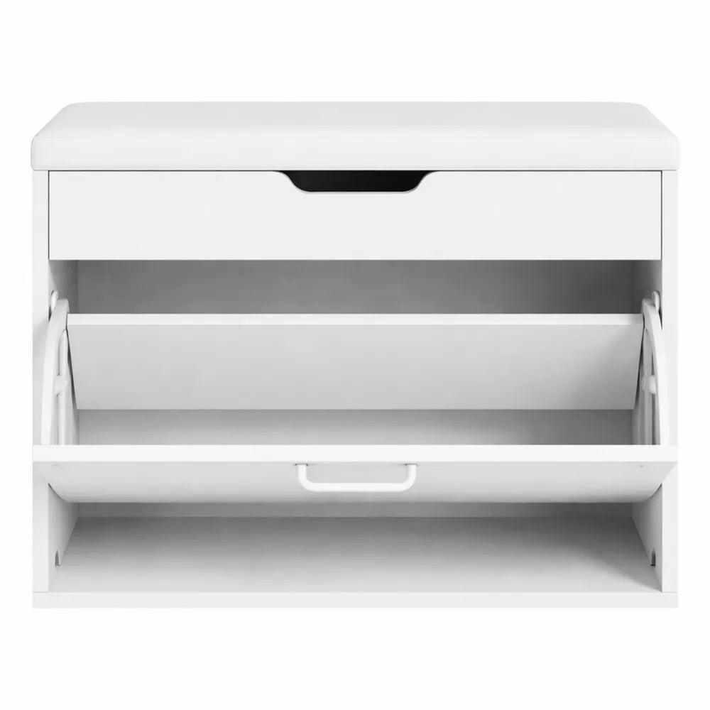 Banc à Chaussures Rembourré avec Rangement Intégré - Assise Confortable et Rabattable pour Entrée, Salon, Chambre - Blanc, 60x30x50cm