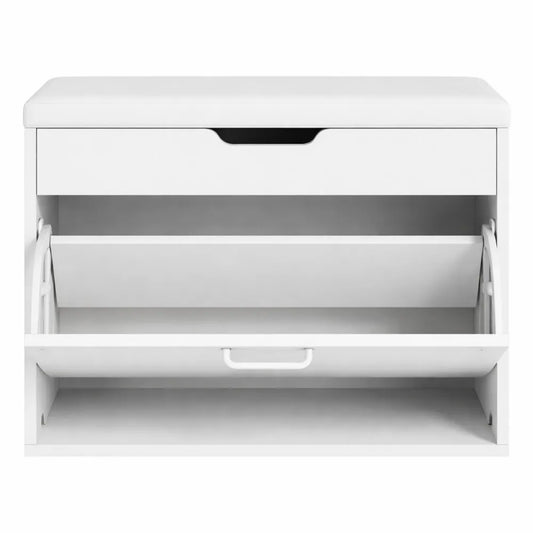 Banc à Chaussures Rembourré avec Rangement Intégré - Assise Confortable et Rabattable pour Entrée, Salon, Chambre - Blanc, 60x30x50cm