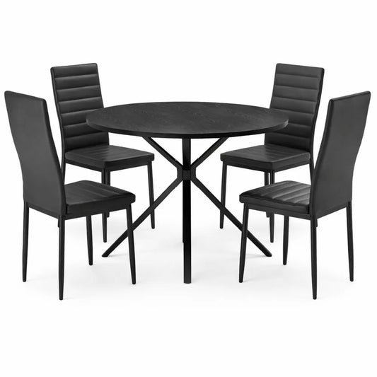 Ensemble Salle à Manger, Table Ronde avec Chaises Confortables, Compact et Élégant, Noir
