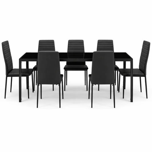 Table à Manger avec 6 Chaises Modernes en Cuir Synthétique et Acier
