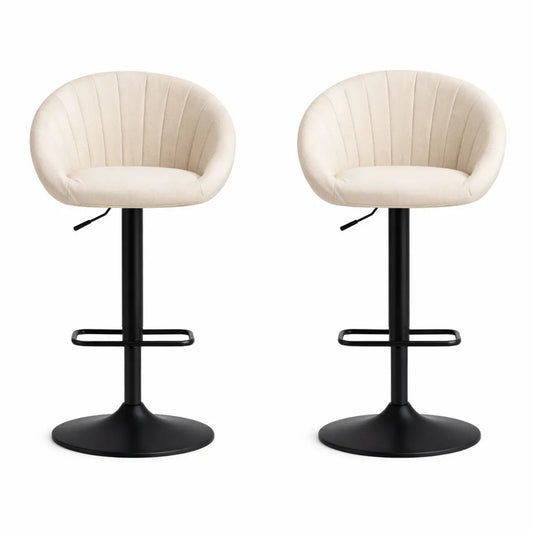 Lot de 2 tabourets de bar modernes avec repose-pied et coussin en tissu beige