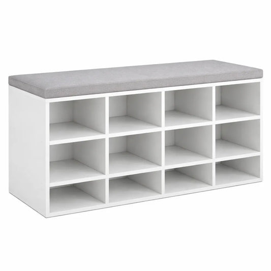 Banc à chaussures avec espace de rangement et siège rembourré, blanc