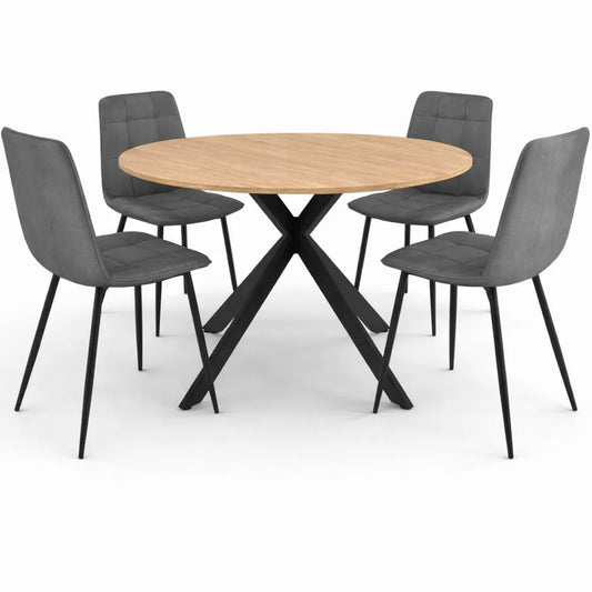 Table à Manger Ronde Extensible avec Chaises en Velours