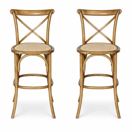 Tabourets de bar vintage en bois avec repose-pieds